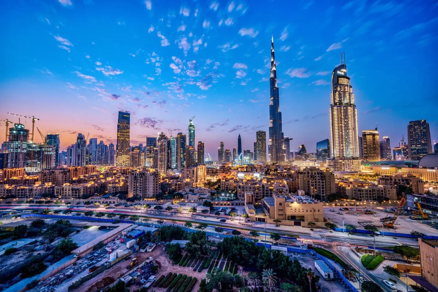 Modern Gulf business district at golden hour